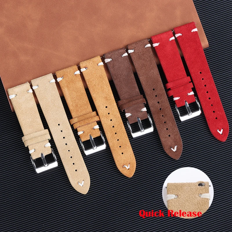 

Suede Soft Genuine Leather Vintage Watchband 18 20mm22mm for Seiko Quick Release Bracelet Stitching Replacement Strap for Huawei