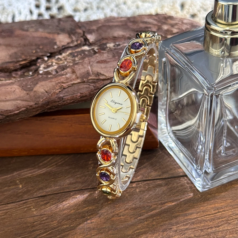 New Arrival TikTok Diamond Embedded Oval Shape Miniature Retro Rainbow Luxury Watch Elegant Compact Design Direct Sale New Arrival TikTok Diamond Embedded Oval Shape Miniature Retro Rainbow Luxury Watch Elegant Compact Design Direct Sale