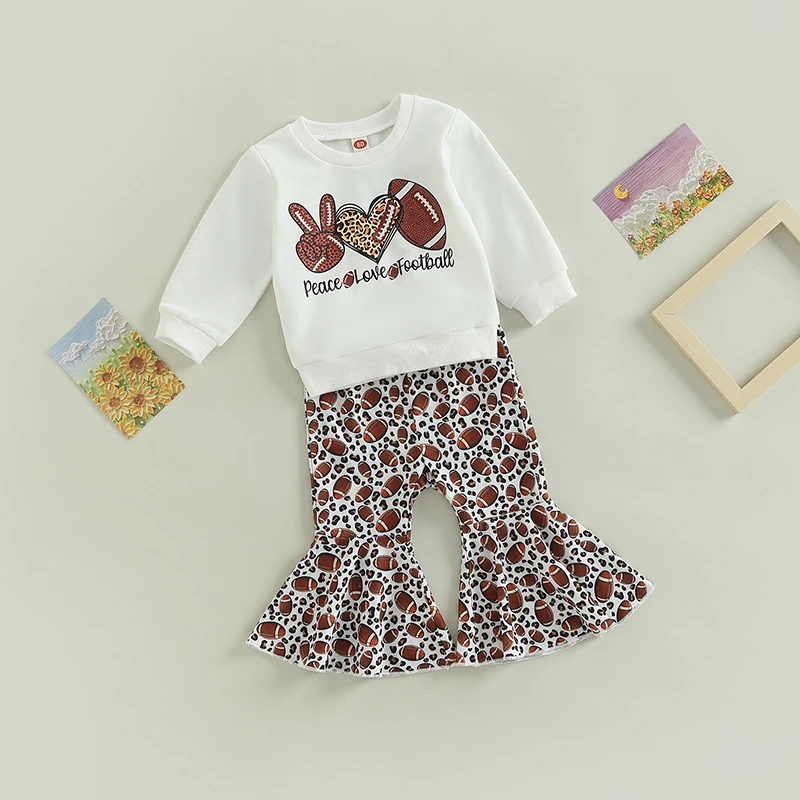 Toddler Kids Girls 2 Pieces Outfits Letter Heart Rugby Print Round Neck Long Sleeve Tops + Flare Long Pants Clothes Sets
Toddler Kids Girls 2 Pieces Outfits Letter Heart Rugby Print Round Neck Long Sleeve Tops + Flare Long Pants Clothes Sets