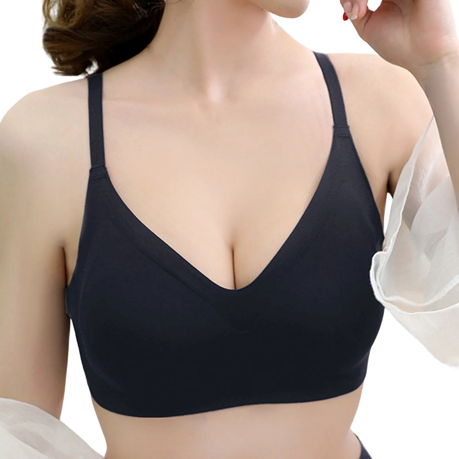 

Women's Traceless Small Chest Gathered Fold Side Breast Anti Sagging Sports Beautiful Back Bras Solid Color Thin Cup Underwears