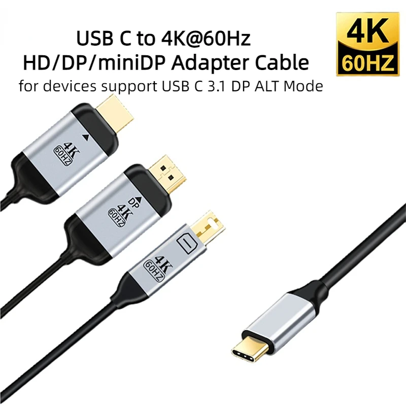 

USB C 4K@60Hz Adapter Type-C Thunderbolt 3 to Displayport(DP)/HDTV/Mini DP Male-Male Converter Cable for Macbook Laptops Monitor
