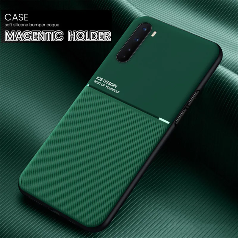 

For Oneplus Nord Case Car Magnetic Holder Leather Texture Matte Silicone Cover For One plus Nord Bumper Shockproof Coque Shell