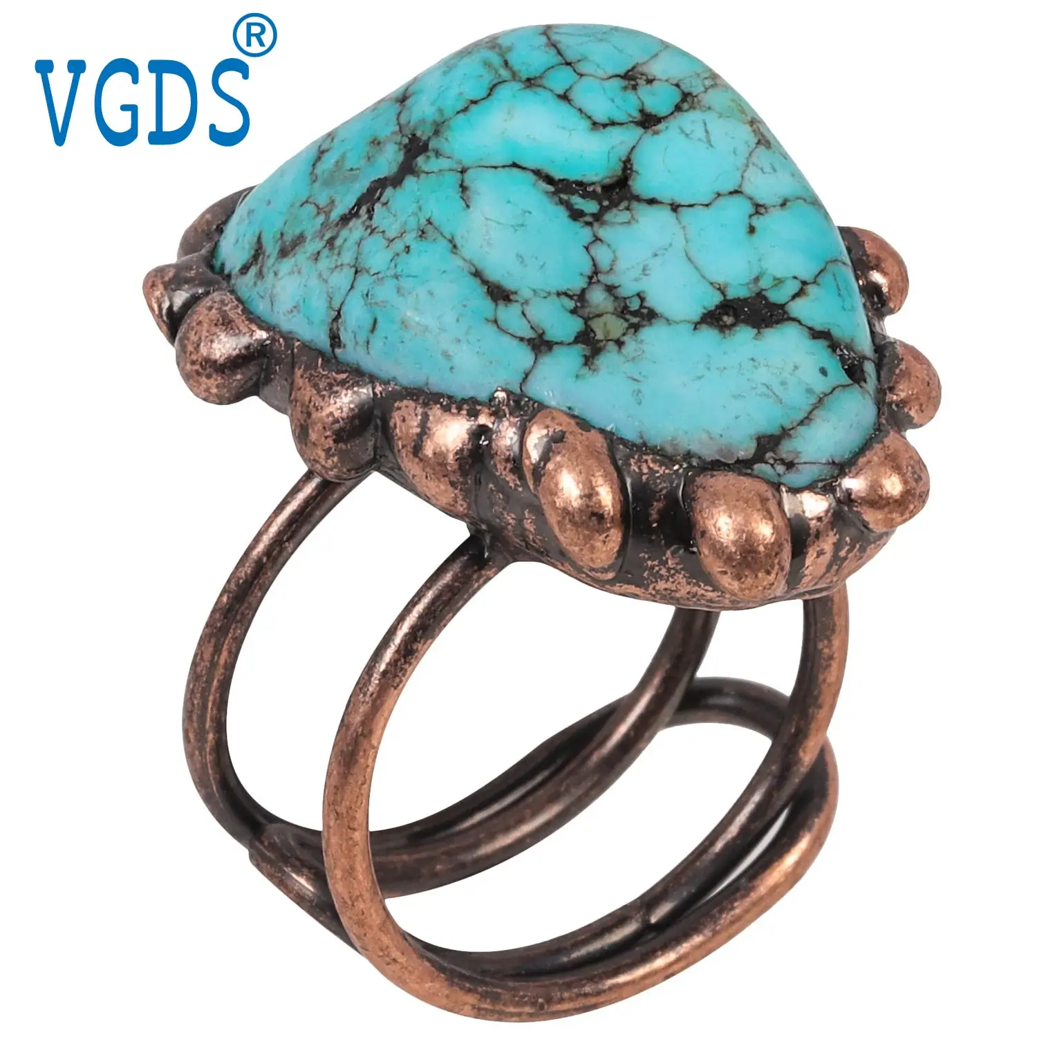 

Original Natural Stone Raw Turquoise Bronze Wrapped Open Rings For Men Women Jewelry Vintage Personality Charms Festival Gifts