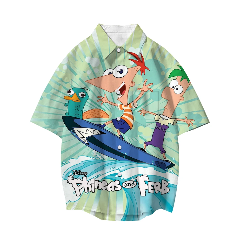 3D рубашки для мальчиков и девочек Disney Phineas And Ferb, Повседневная Свободная рубашка с мультяшным отложным воротником и коротким рукавом, на пуговицах, мужские и женские уличные Топы
3D рубашки для мальчиков и девочек Disney Phineas And Ferb, Повседневная Свободная рубашка с мультяшным отложным воротником и коротким рукавом, на пуговицах, мужские и женские уличные Топы