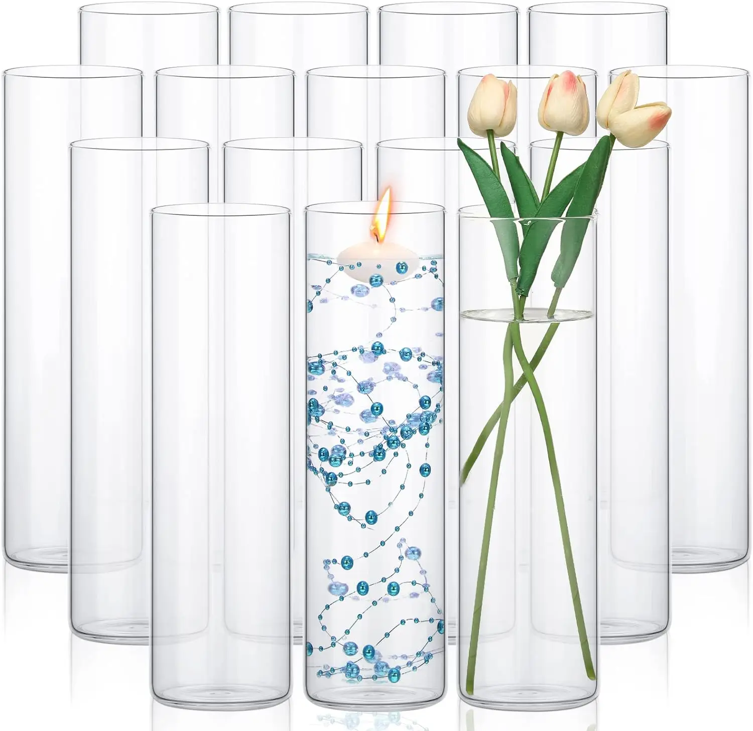 

16 Pack Glass Clear Cylinder Vases Tall Floating Candle Holders Cylinder Vase Bulk Flower Vases for Table Centerpieces Wedding