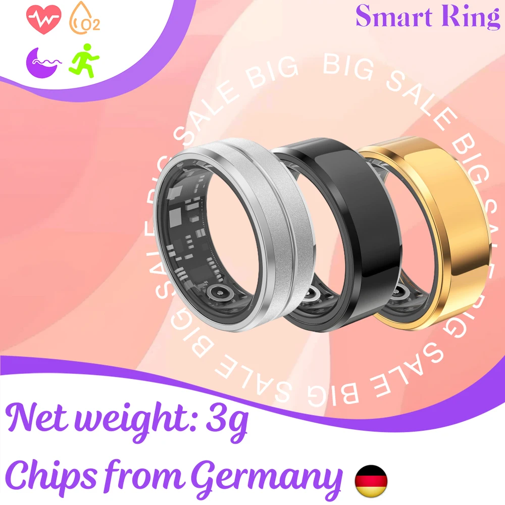 

Smart Ring Heart Rate Blood Oxygen Health Sleep Monitoring Bracelet APP Multiple Exercise Modes and Functions IP68 0.003KG