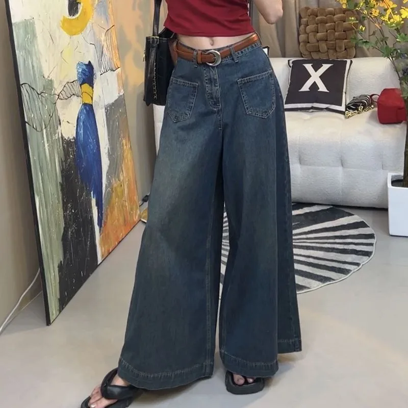 

2023 New Denim Pants Women Summer Flares Wide Legs Loose Sweeping Floor High Waist Slimming Oversized Jeans 200 Pounds Wearable