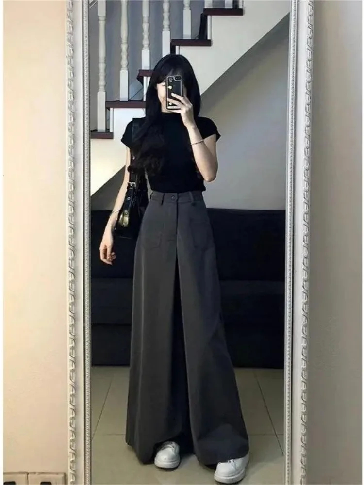 

HOUZHOU Korean Style Oversize Suit Pants Office Ladies High Shot Baggy Slacks Youthful Woman Elegant Wide Leg Trousers Spring