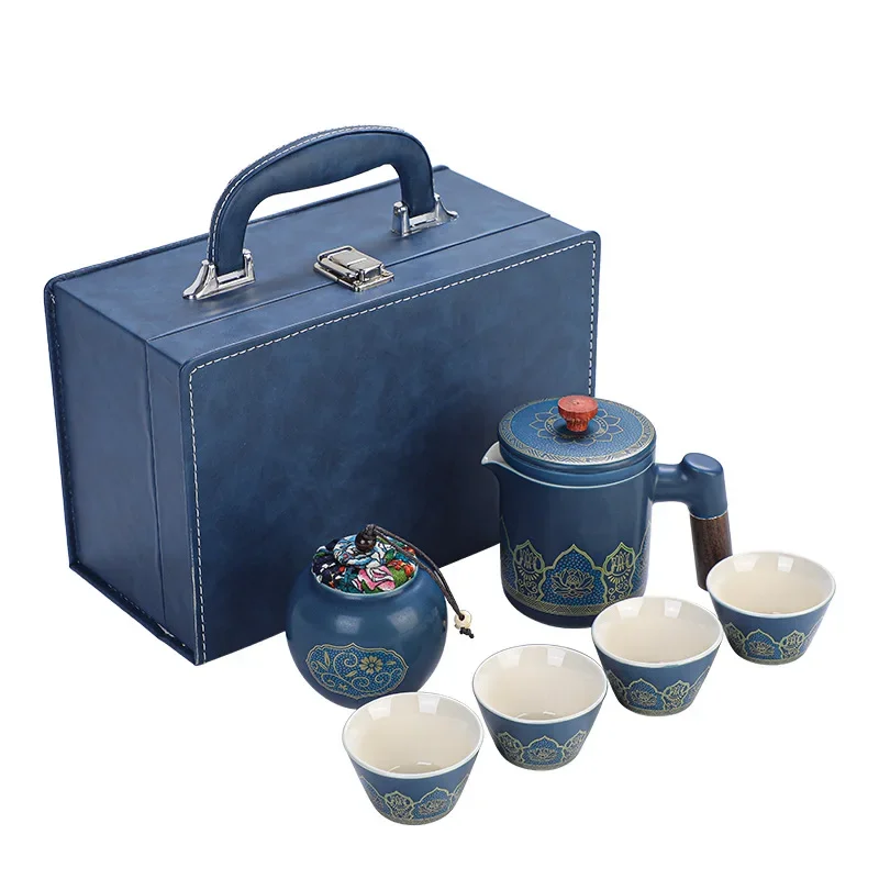 

Portable Travel Tea Set, Outdoor Camping Tourism, Tea Making and Drinking Equipmen Accompanying Express Cup, One Pot, Three Cups