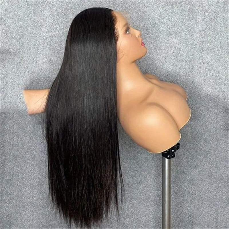 

Preplucked Silk Top 30inch Black Straight Jewish Human Hair Wigs With Baby Hair HD Lace 5x5 Silk Base European Hair Glueless Wig
