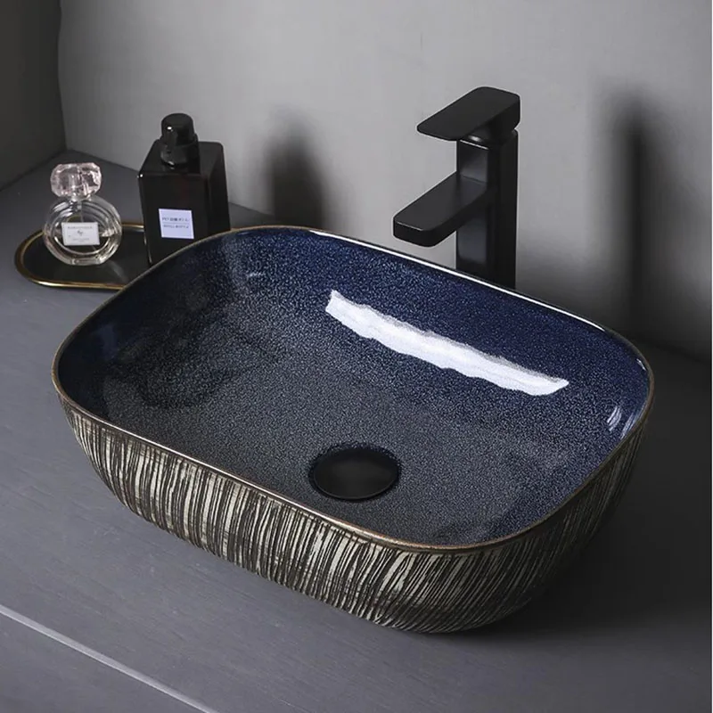 

Европейские креативные раковины для ванной, художественная керамическая Столешница, раковина овальной формы для балкона, раковина для ванной комнаты, домашняя Ретро раковина