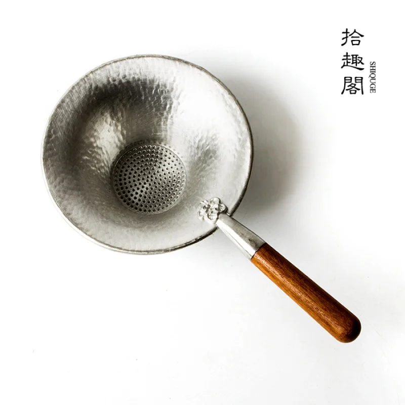 

Qingqu Pavilion Wooden Handle Pure Tin Tea Funnel Tea Strainer Filter Net Hand Hammered Tone Tea Strainer Kung Fu Tea Ceremony U