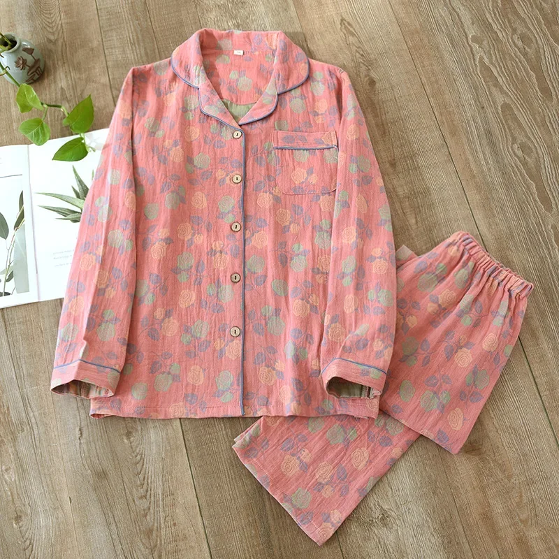 Cotton Retro Style Trousers Pajamas Suit for Homewear Women's Fashionable Style Double Layered Cotton Autumn Long Sleeved Pajama
Cotton Retro Style Trousers Pajamas Suit for Homewear Women's Fashionable Style Double Layered Cotton Autumn Long Sleeved Pajama