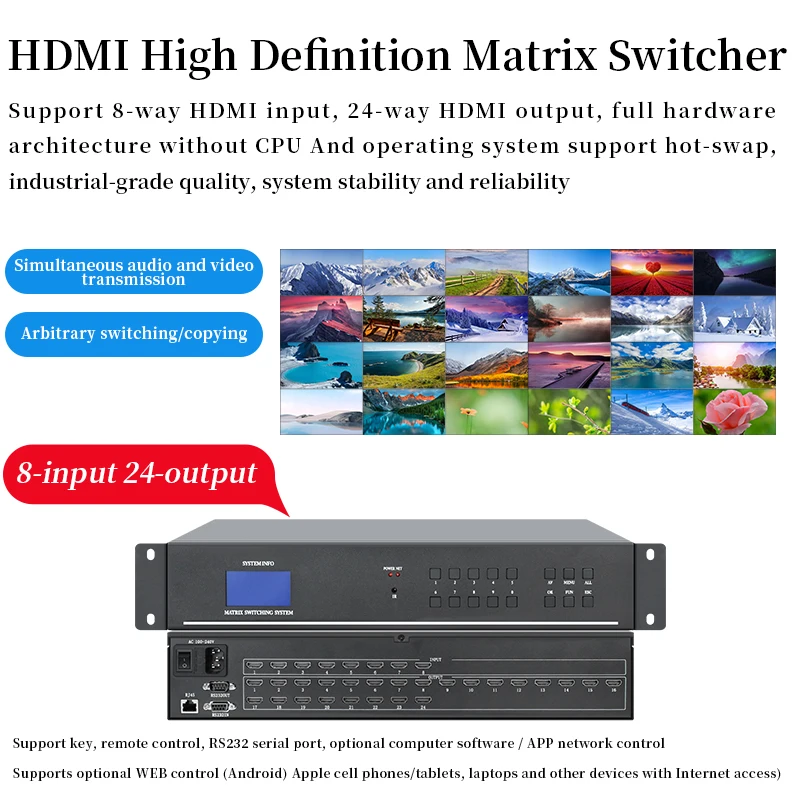 4k Ultra-clear Audio And Video Matrix Switcher 8 In 24 Out 4/18/20/21 Splicing Screen Signal Splitter For Hdmi
4k Ultra-clear Audio And Video Matrix Switcher 8 In 24 Out 4/18/20/21 Splicing Screen Signal Splitter For Hdmi