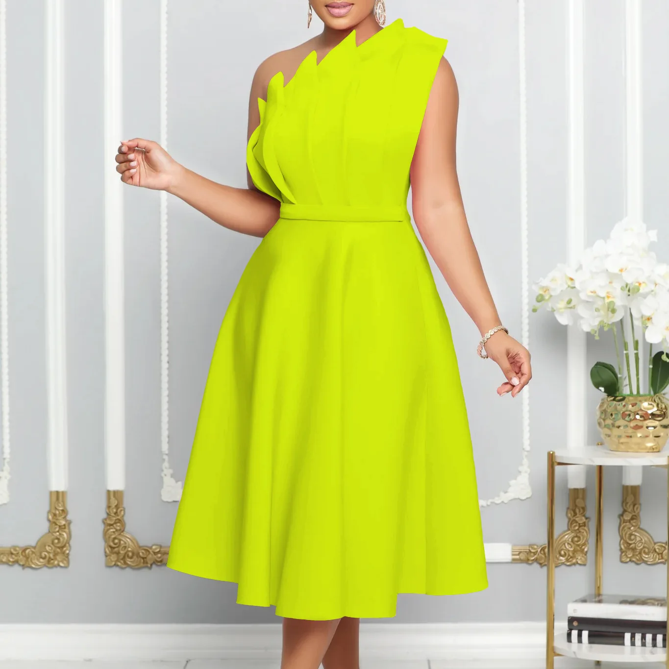 Elegant Off Shoulder Evening Dress African Women Summer Fashion Solid Slanted Collar Sleeveless Party A-line Dress Women
Elegant Off Shoulder Evening Dress African Women Summer Fashion Solid Slanted Collar Sleeveless Party A-line Dress Women
