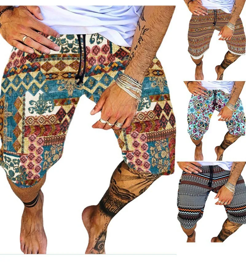 Vintage print, loose casual cotton linen tethered shorts, sports cropped pants, beach pants men
Vintage print, loose casual cotton linen tethered shorts, sports cropped pants, beach pants men
