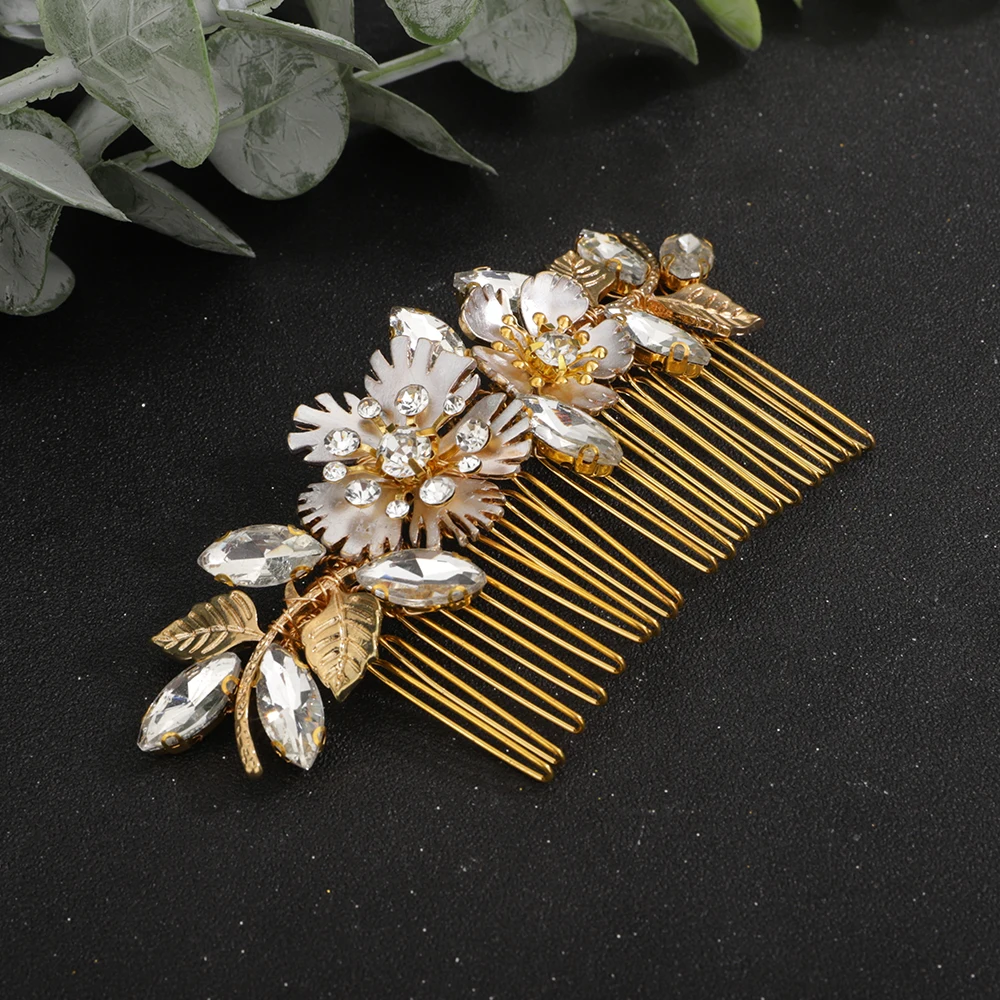 Gold Flower Rhinestone Bridal Hair Comb Leaf Wedding Head Jewelry Accessories Women Trendy Handmade Headpiece Ornaments Tiaras 8 S56943151bf9d4ea3b077b366d8c1c7fez