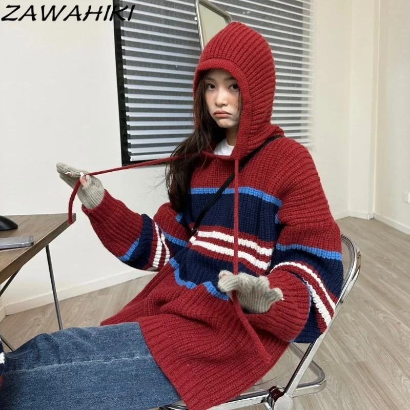 ZAWAHIKI Fall Winter Loose Drawstring Striped Long Sleeve Hoodies Sweater Women Casual Knitted Chic Designed Chic Tops Mujer
ZAWAHIKI Fall Winter Loose Drawstring Striped Long Sleeve Hoodies Sweater Women Casual Knitted Chic Designed Chic Tops Mujer