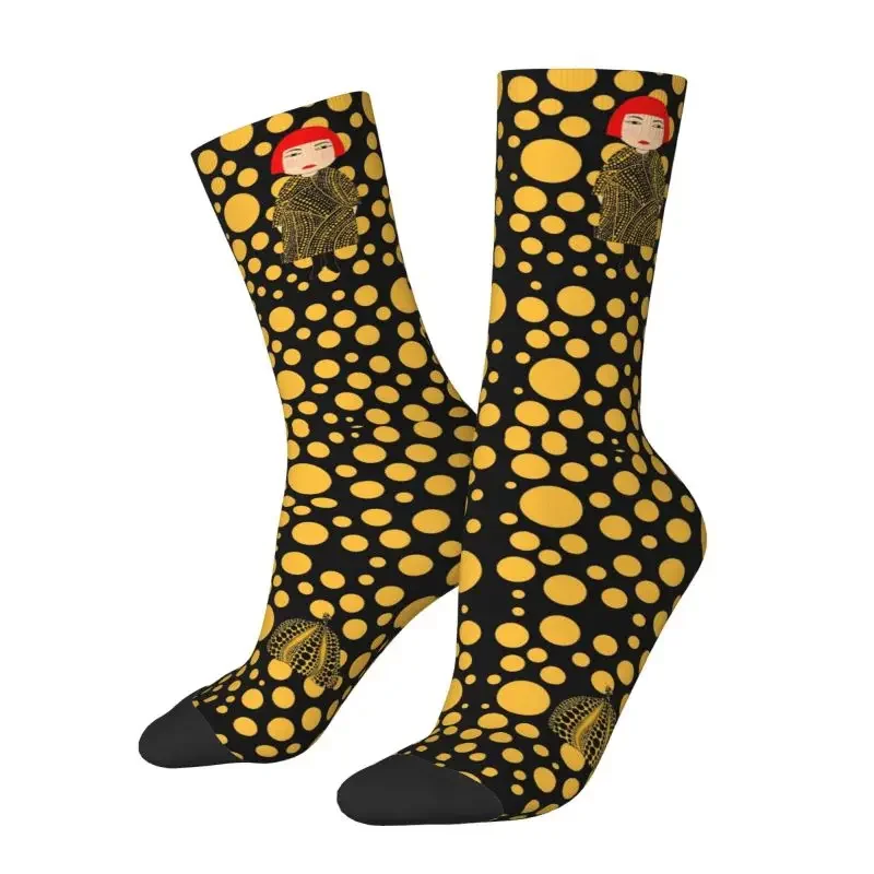 

Fun Printed Yellow Dots Yayoi Kusama Pumpkin Socks for Women Men Stretchy Summer Autumn Winter Abstract Art Crew Socks