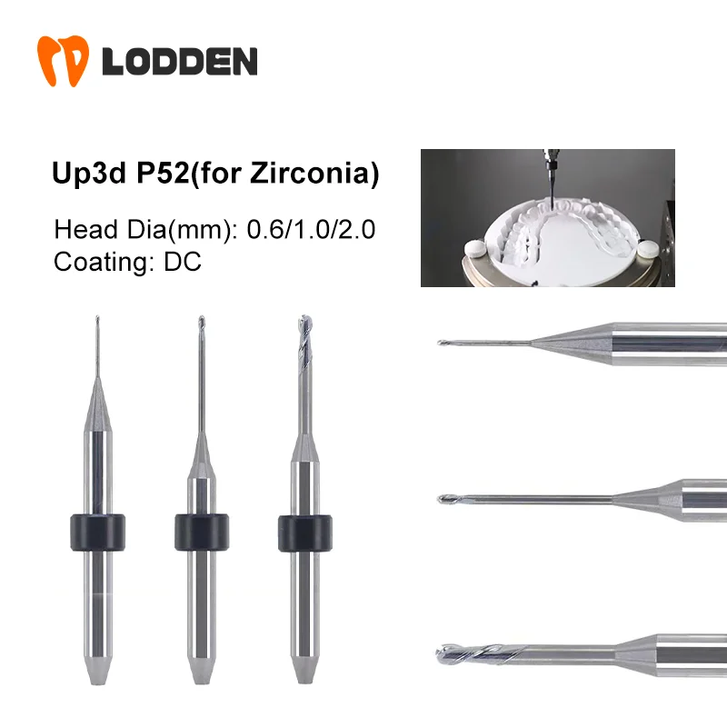 

Up3d P52 Dental Milling Burs for Grinding Zirconia Drill Diameter 2.0/1.0/0.6mm Shank Dia4.0mm Dental Lab Griding Tools