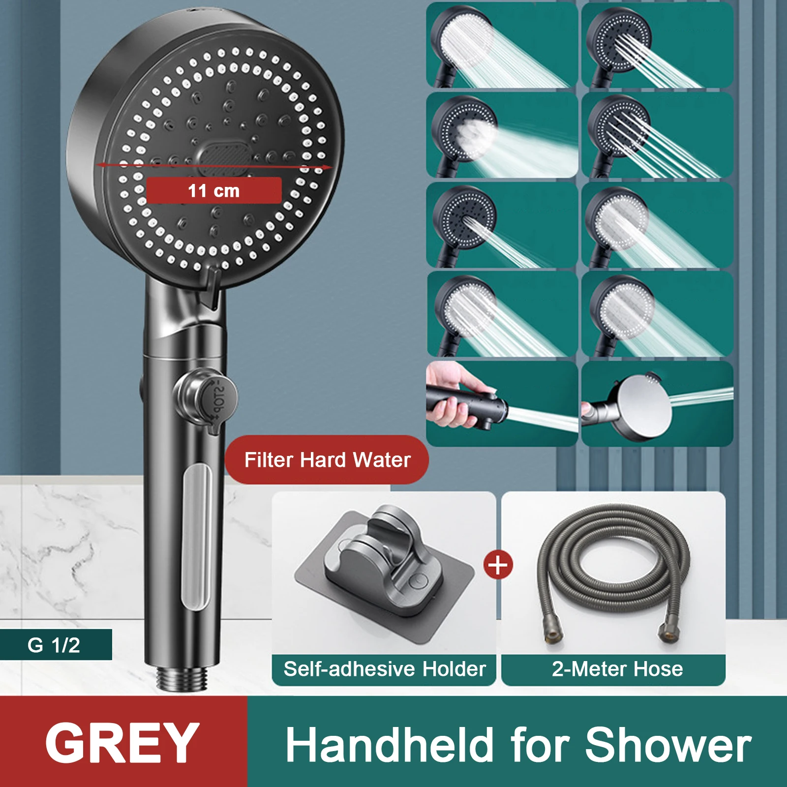 10 Modes Bathroom Shower Head Handheld High-Pressure Water Saver Showerhead Portable Black Rainfall Massage Shower Nozzl 30 Mallzona S5698f74938ad45928a3a6e39f0dd9830X 10 Modes Bathroom Shower Head Handheld High-Pressure Water Saver Showerhead Portable Black Rainfall Massage Shower Nozzl Mallzona