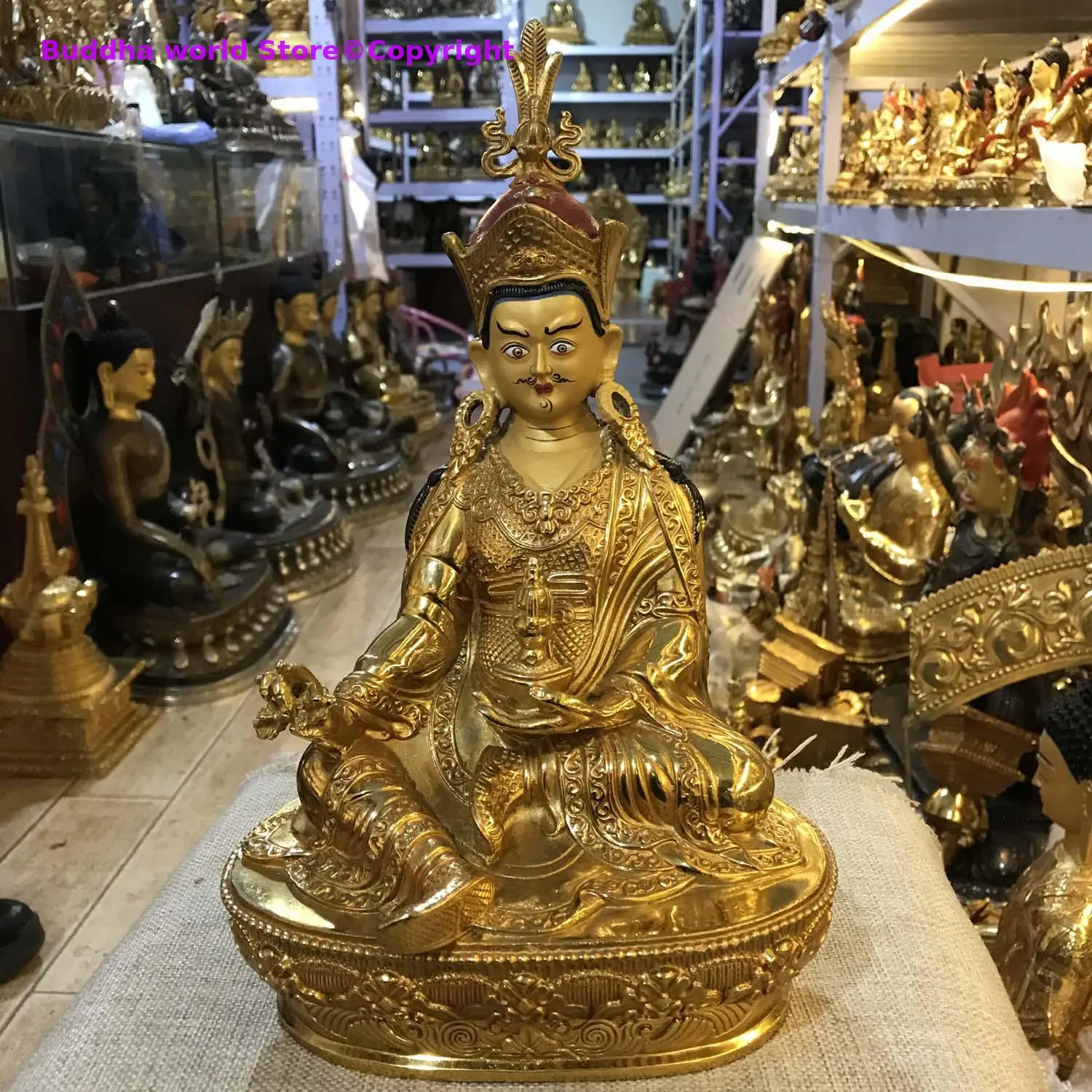 

30cm large Buddhism Tibet India Nepal Thailand Effective protection COPPER gilding Padmasambhava Guru Rinpoche buddha statue