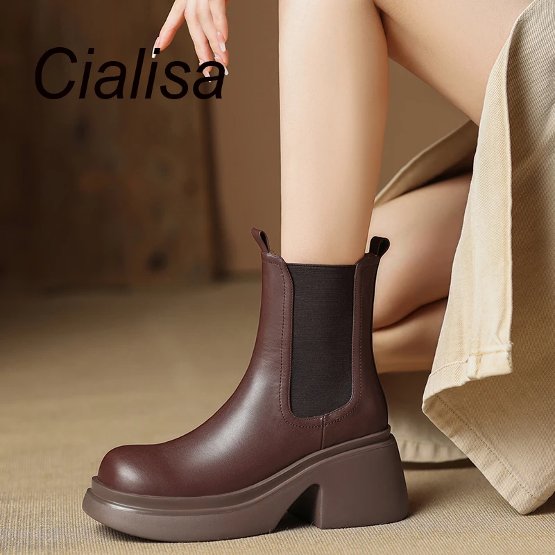 Cialisa Ankle Boots For Women Autumn Winter Elastic Genuine Leather Round Toe Handmade Platform Shoe High Heel Lady Chelsea Boot
Cialisa Ankle Boots For Women Autumn Winter Elastic Genuine Leather Round Toe Handmade Platform Shoe High Heel Lady Chelsea Boot