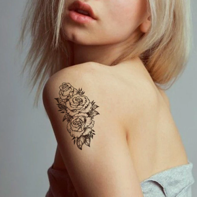 Waterproof Temporary Tattoo Sticker Black Rose Flower Cluster Design Fake Tattoos Flash Tatoos Arm Belly Body Art for Women Girl
Waterproof Temporary Tattoo Sticker Black Rose Flower Cluster Design Fake Tattoos Flash Tatoos Arm Belly Body Art for Women Girl