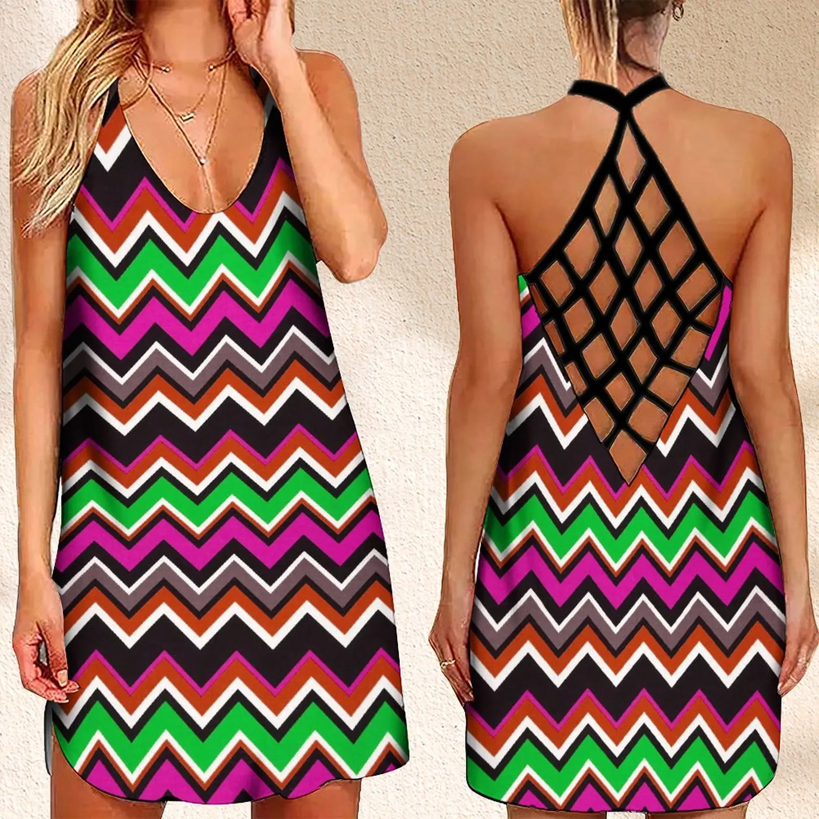 Fashion Women's Criss Cross Backless Sleeveless Dress SummerLines Rainbow Print Clothes For Woman
Fashion Women's Criss Cross Backless Sleeveless Dress SummerLines Rainbow Print Clothes For Woman