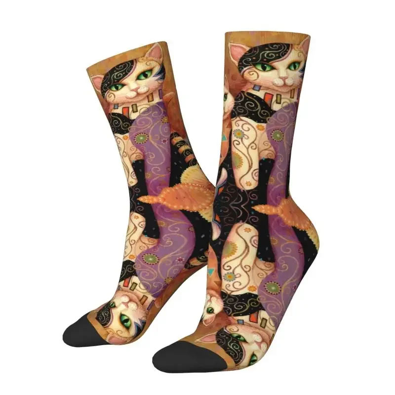 

Fashion Cute Gustav Klimt Cats Gold Socks Women Men Warm 3D Printing Vintage Animal Sports Basketball Socks