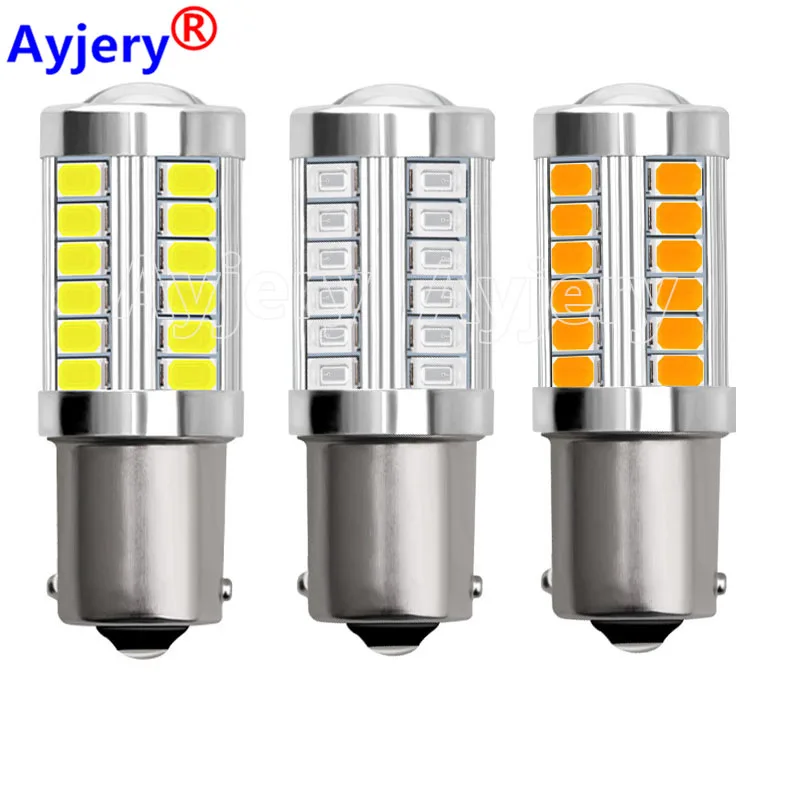 

AYJERY 100pcs DC 12V 7440 1156 P21W 1157 LED Car Turn Signal Light 33 SMD 5630 5730 Auto Reverse Tail Brake Bulb DRL Light White