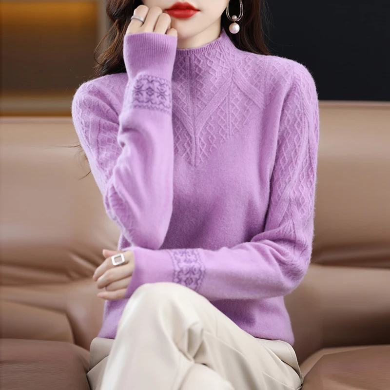 Fashion high-end pullover cashmere sweater half turtleneck new solid color knitted ladies 100% pure wool full sleeve sweater
Fashion high-end pullover cashmere sweater half turtleneck new solid color knitted ladies 100% pure wool full sleeve sweater