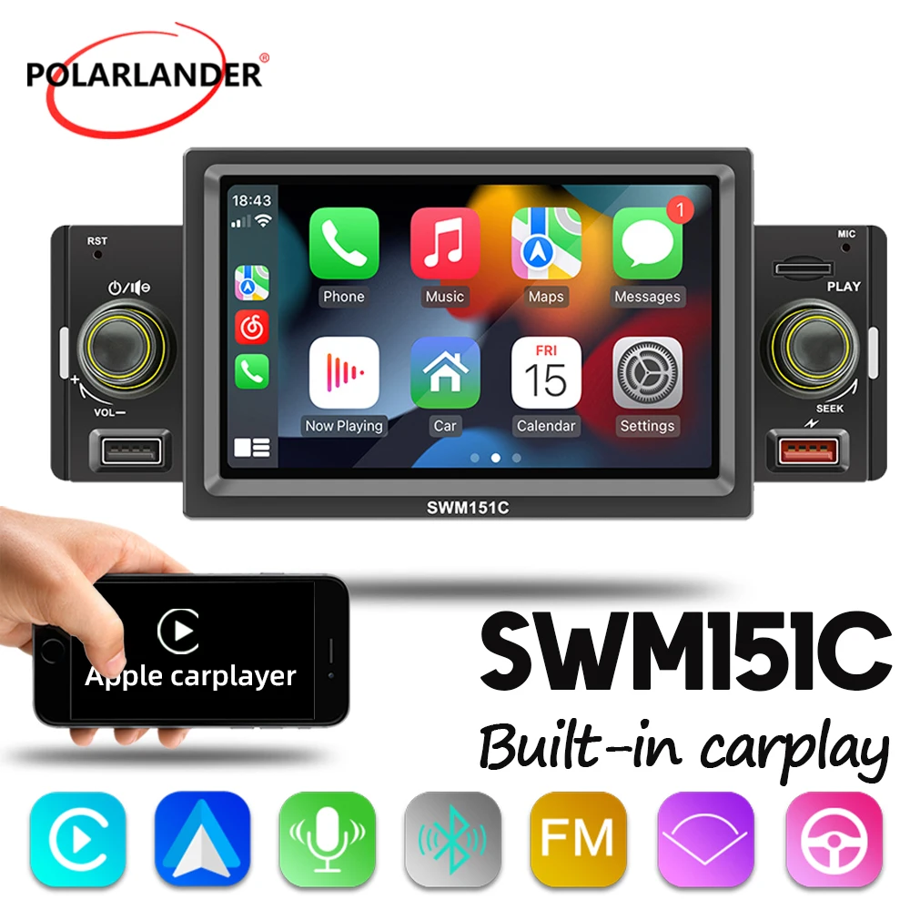 1 Din Car Radio MP5 player FM Bluetooth Android Auto/Apple CarPlay USB SD TF 5'' Hands-free Mirror Link IPS Touch Screen
1 Din Car Radio MP5 player FM Bluetooth Android Auto/Apple CarPlay USB SD TF 5'' Hands-free Mirror Link IPS Touch Screen