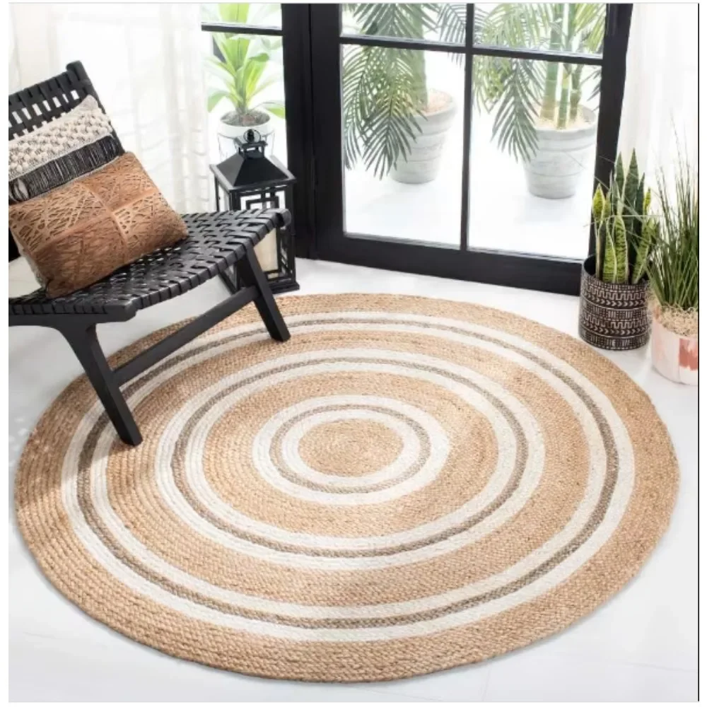 

Jute Rug 100% Natural Braided Style Reversible Carpet Living Room Hallway Floor Mat Modern Rustic Area Rug Bedroom Home Decor