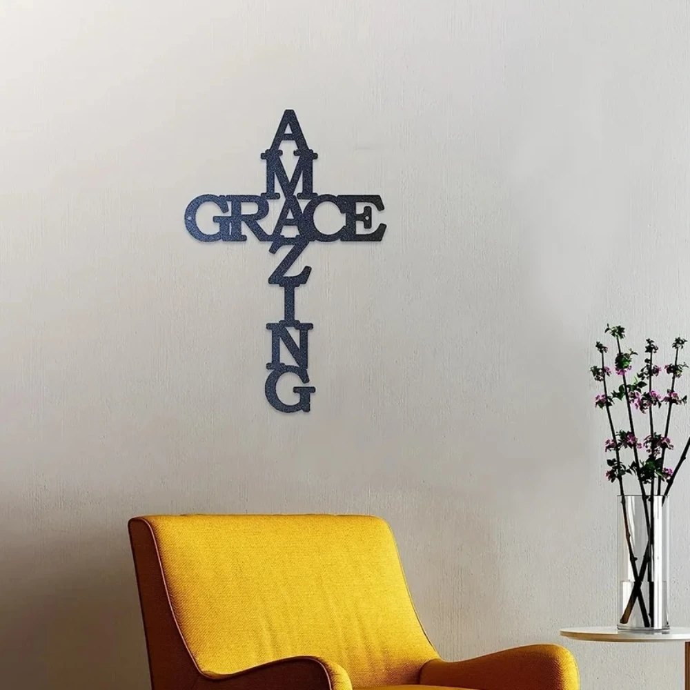 

1pc Amazing Grace Cross Christian Metal Art Steel Decor - Modern Fashion Hanging Decoration for Home or Office Crafts