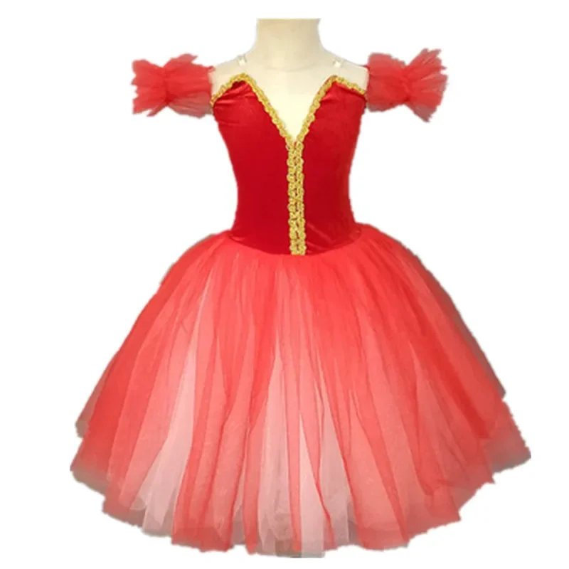 

Velvet Fabr Red Ballet Dress Kids Performance Costumes Ballet Dress Tutu Skirt Leotard Girls Ballet Dress