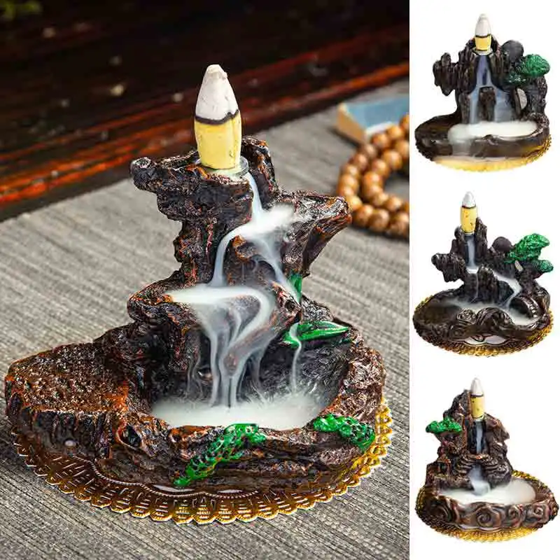 

Backflow Incense Burner Resin Incense Waterfall Burner Indoor Smoke Incense Holder Cones Aromatherapy For Bedroom Home Decor