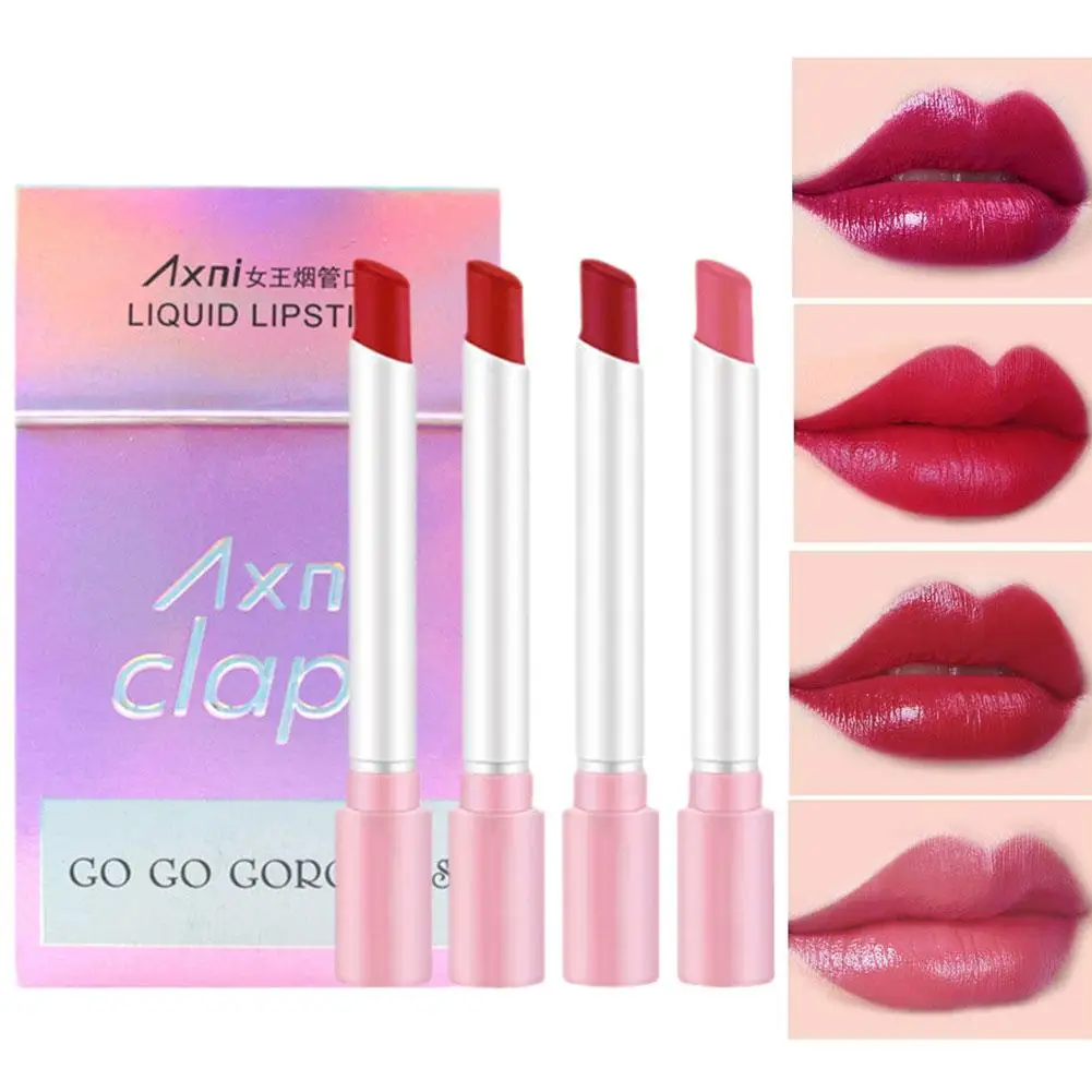 

4 Colors/set Women Sexy Cigarette Lipstick Lasting Lips Smoke Moisture Tube Lipsticks Shape Matte Waterproof Lipsticks Cosm E3T8