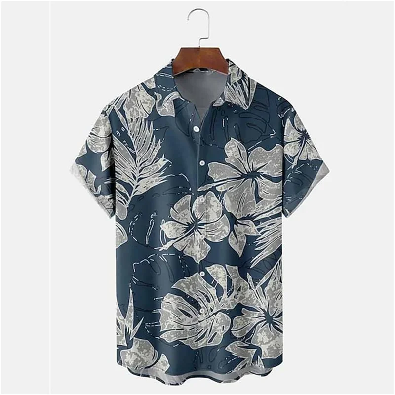 

Hawaiian Tropical Plant Print Shirt for Men's Vacation Beach Top Summer Loose and Cool Clothing Street Outdoor Short Sleeved