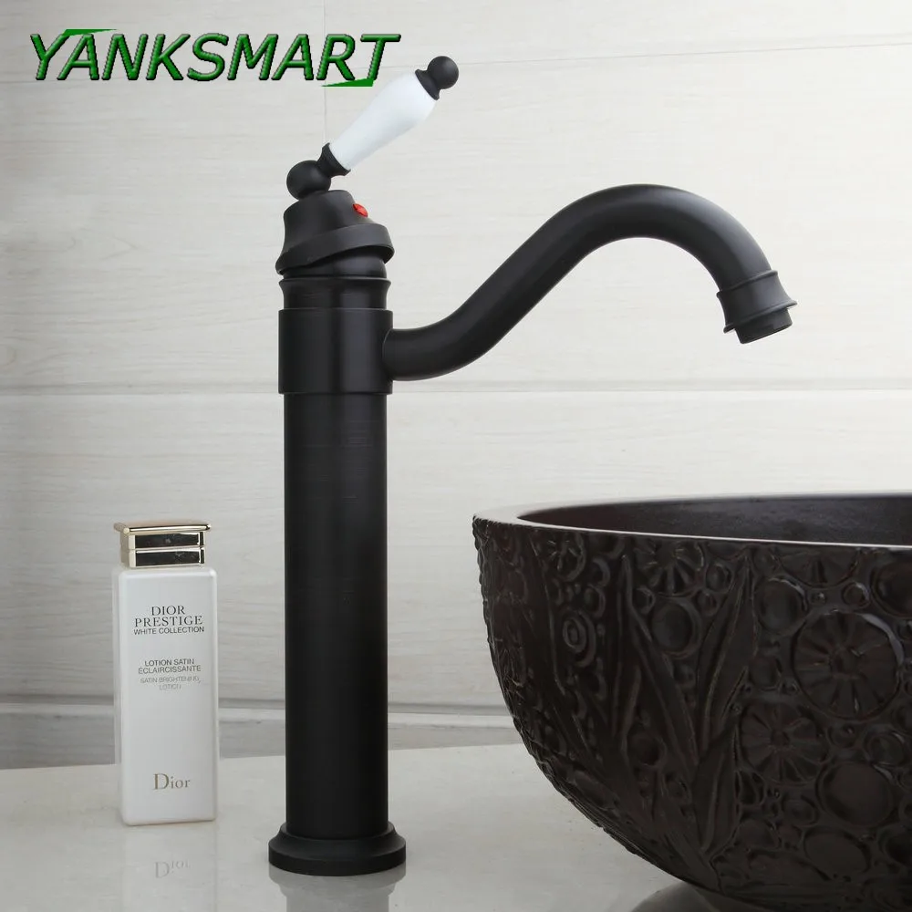 

YANKSMART Black Bathroom Faucet Solid Brass Basin Single Ceramic Handle Faucets Sink Mixer Water Tap Deck Mounted Bathtub Taps