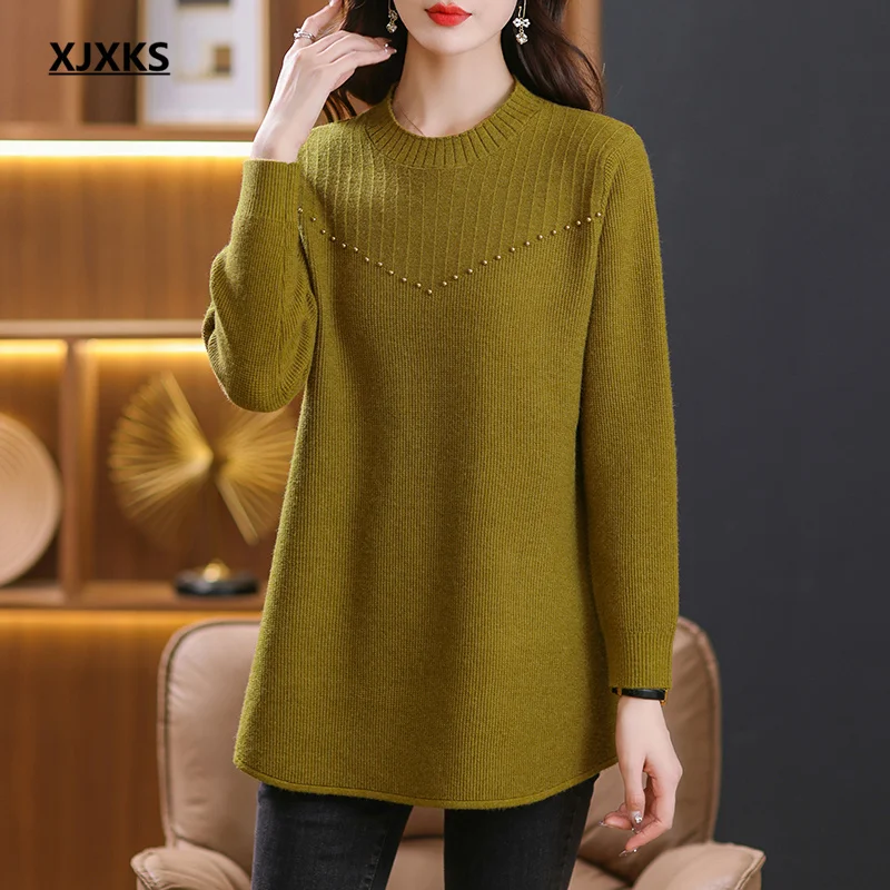 XJXKS 2024 Winter New Fashion Beaded Wool Knit Dress Women's Long Sweaters Jumper Comfortable Warm Pullover Knitwears
XJXKS 2024 Winter New Fashion Beaded Wool Knit Dress Women's Long Sweaters Jumper Comfortable Warm Pullover Knitwears