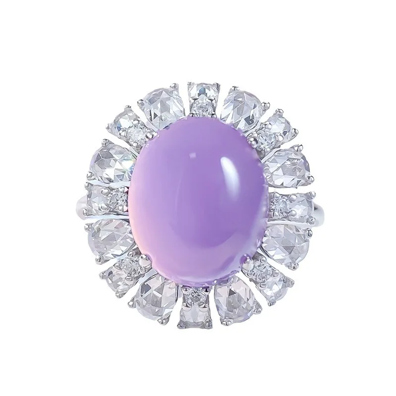 

S925 Silver Ring Egg Face High Ice Glass Seed Violet Jade Pigeon Egg Sparrow Diamond Zircon New Chinese Style