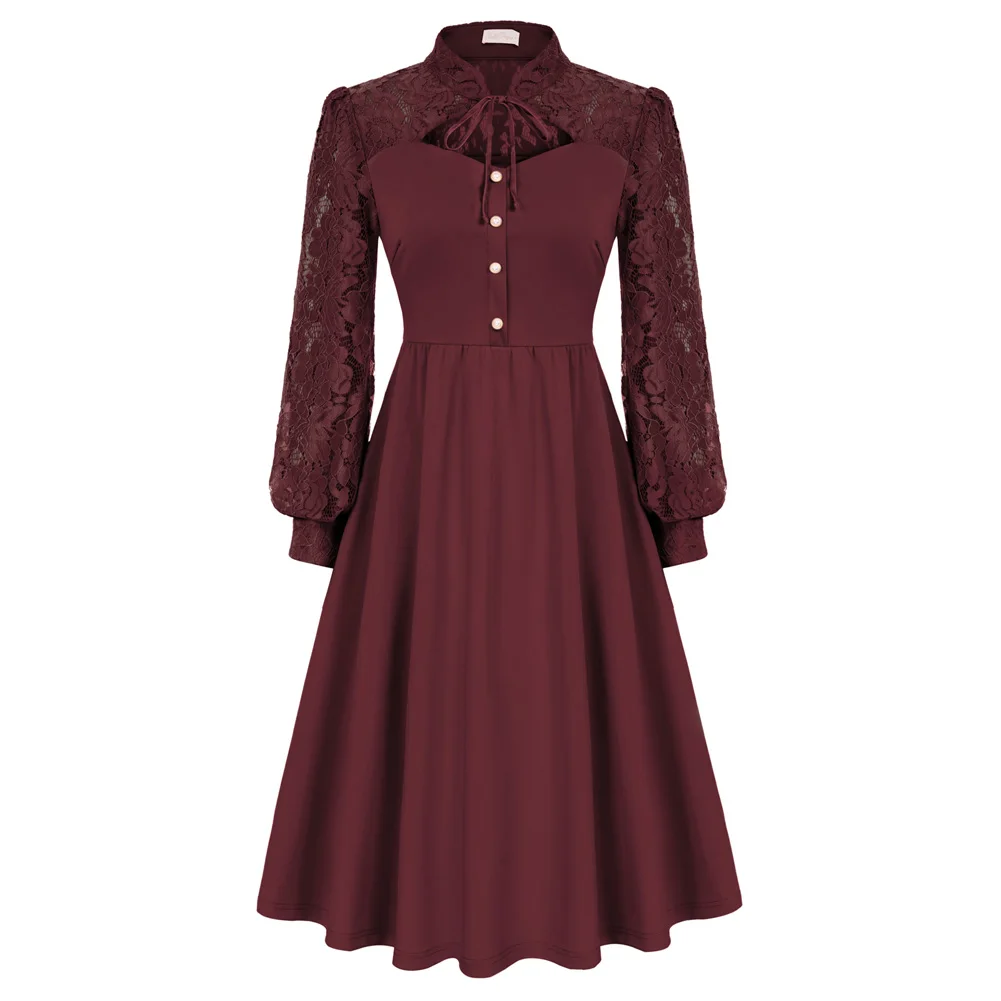BP Women 1950s Vintage Lace Patchwork Dress Long Sleeve Stand Collar A-Line Dress High Waist Knee Length A-line Swing Dresses A3
BP Women 1950s Vintage Lace Patchwork Dress Long Sleeve Stand Collar A-Line Dress High Waist Knee Length A-line Swing Dresses A3