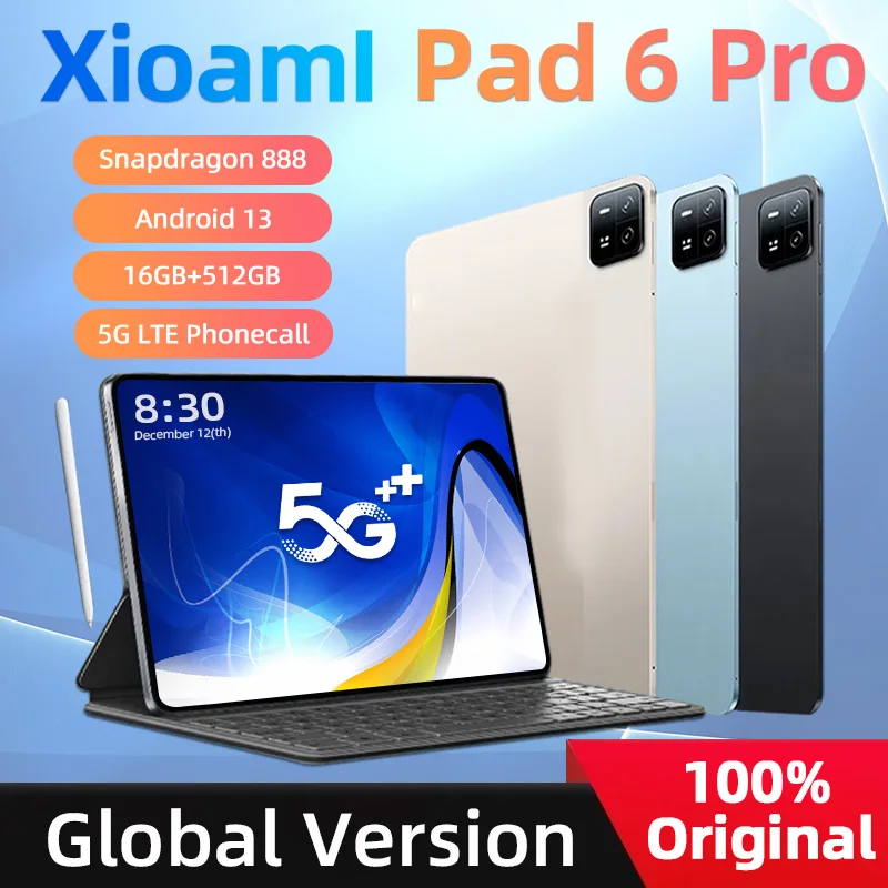 

2024 Global mi Version Original Pad 6 Pro Tablets PC Snapdragon 888 xiao Android 13 11 inch 16GB+512GB 5G HD 4K Screen WIFI Mi