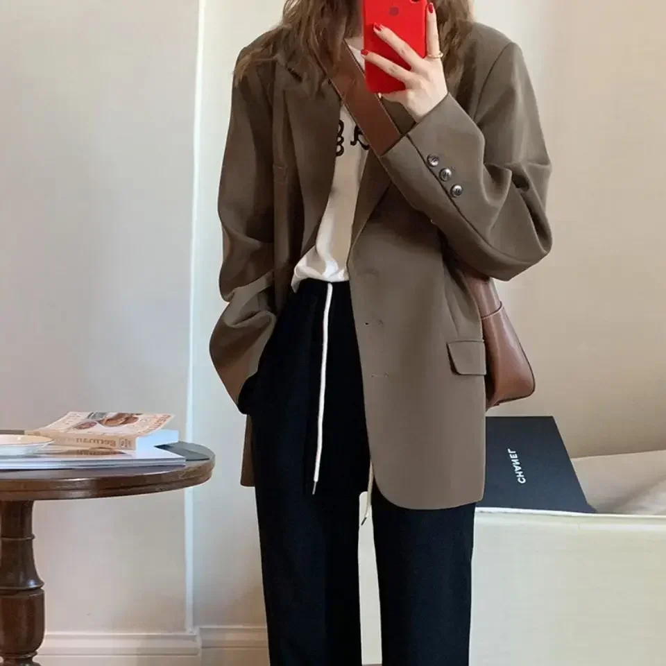 

Long Outerwears Brown Clothes Jacket Dress Blazer Woman Solid Over Coats for Women Loose Youthful Spring 2023 New Collection In