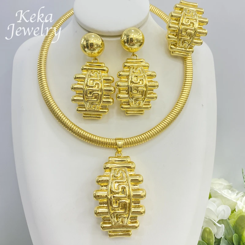 

Classics 24k Jewelry Set Woman Dubai Necklace Ring Delicacy Earring Bracelet Gold Plating Sets For Wedding Party Free Shipping