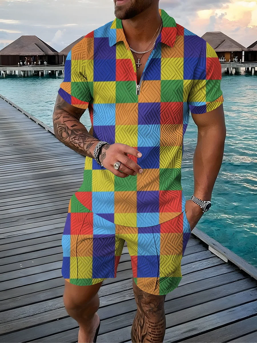 Summer Men's Tracksuit Colorful 2 Pieces Cool Polo Shirt Shorts Set Suit Male Casual Outdoor Clothing Fashion Streetwear
Summer Men's Tracksuit Colorful 2 Pieces Cool Polo Shirt Shorts Set Suit Male Casual Outdoor Clothing Fashion Streetwear