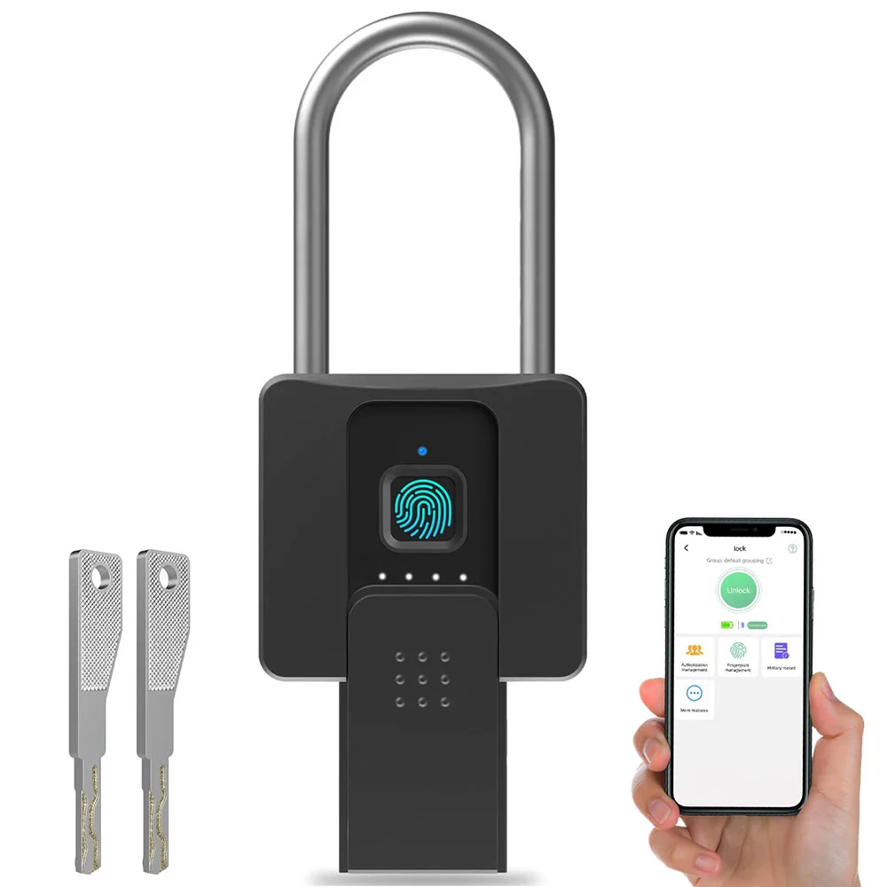 

Fingerprint Padlock with Key Biometric Bluetooth APP Controlled Smart Electronic Combination Lock for Outdoor Gate Gym Locker