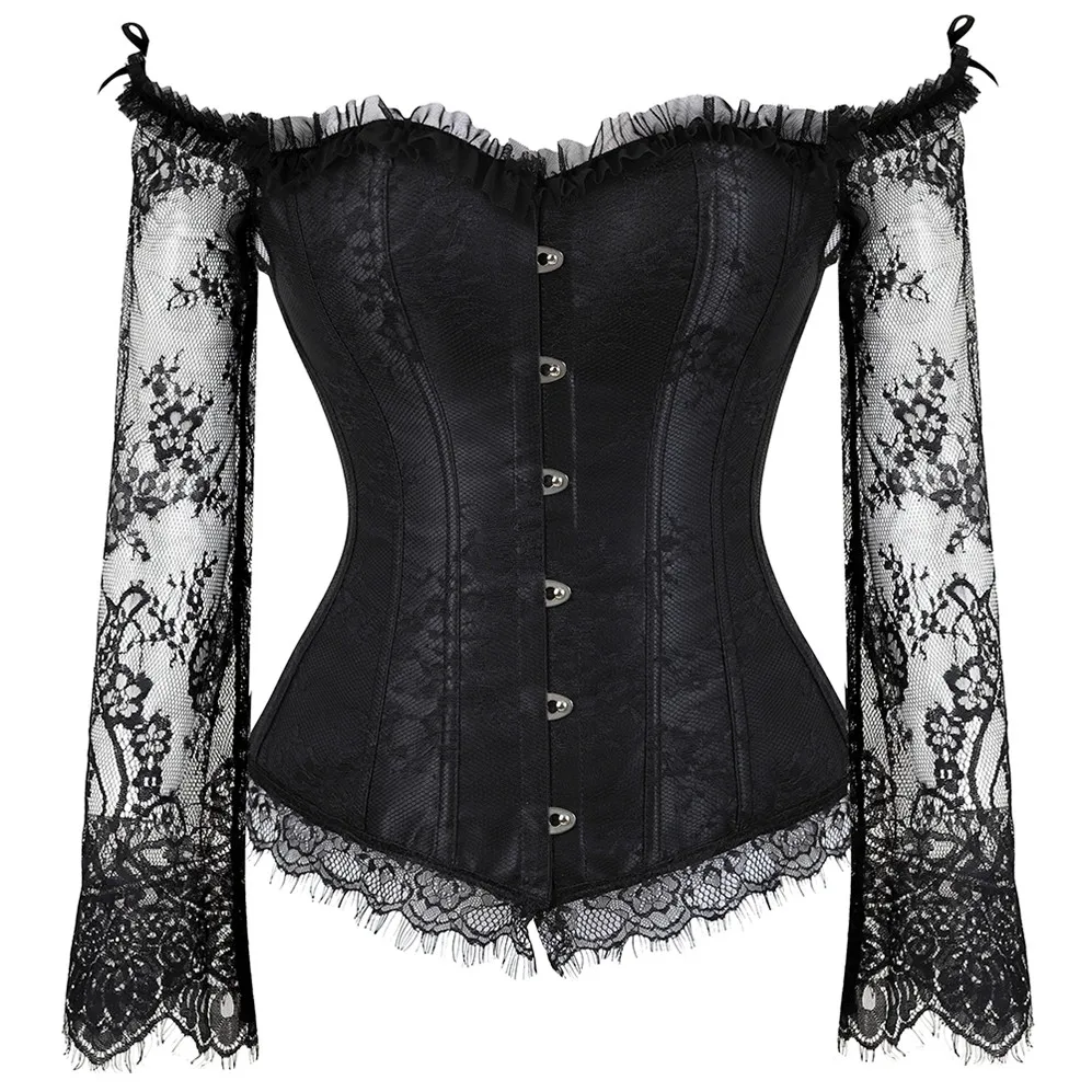 Sexy Gothic Lace Up Plastic Bones Overbust Waist Trainer Floral Embroidery Bustier Corset for women Top with Sleeves
Sexy Gothic Lace Up Plastic Bones Overbust Waist Trainer Floral Embroidery Bustier Corset for women Top with Sleeves