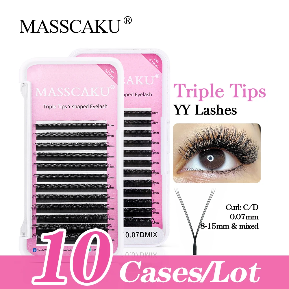 

Hot Selling 10cases/lot MASSCAKU YY Shape Hand Woven Mink Soft Light Eyelashes Extension Makeup Mesh Net Cross False Eyelash